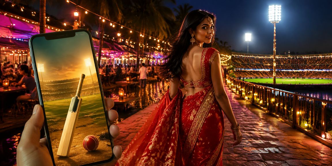 Young woman playing mobile slots in a Goan cafe